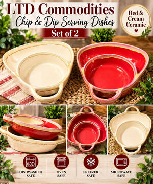 LTD Commodities Chip & Dip Serving Dishes Red Cream Ceramic Set of 2